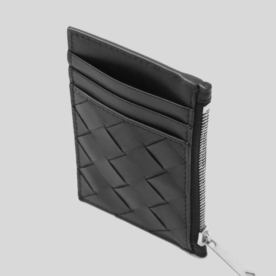 BOTTEGA VENETA Intrecciato Zippered Card Case Black 755985