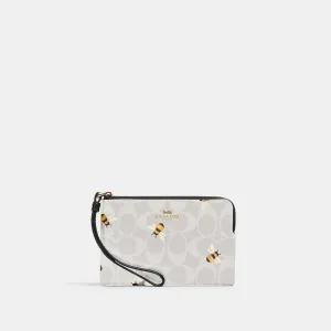 Coach Outlet Corner Zip Wristlet In Signature Canvas With Bee Print