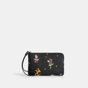 Coach Outlet Disney X Coach Corner Zip Wristlet With Holiday Print