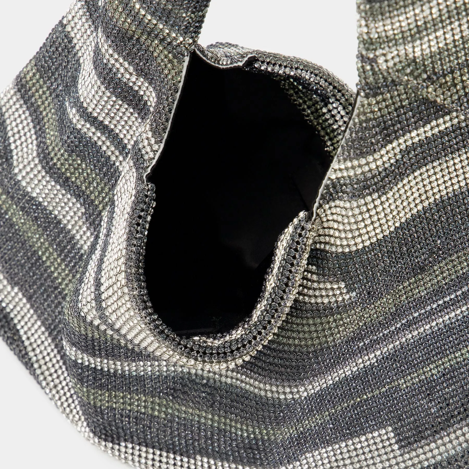 Crystal Mesh Armpit Hobo Bag - Kara - Black Stripes - Strass