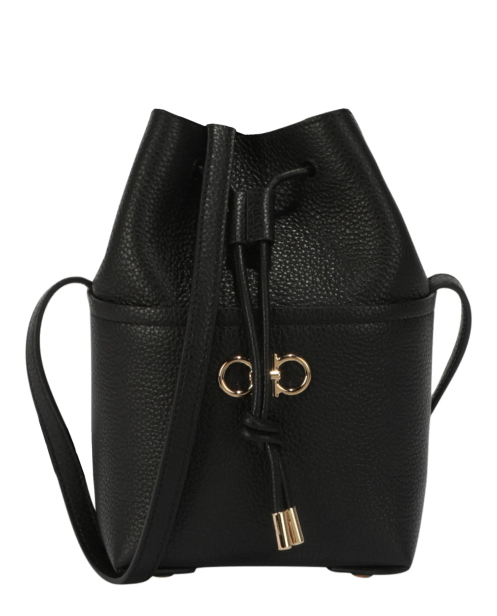 Gancini Logo Plaque Drawstring Bucket Bag