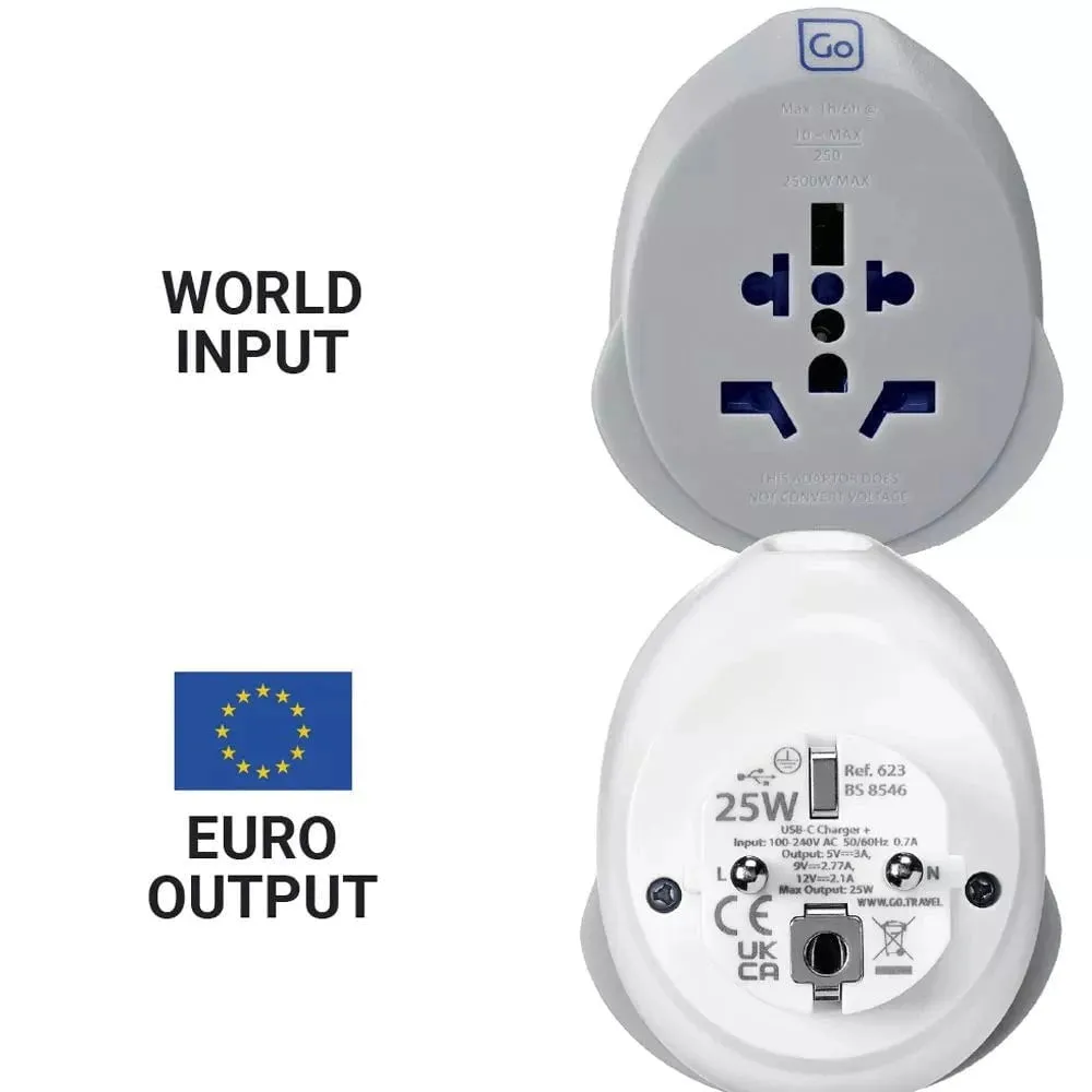 Go Travel World - EU USB-C Adaptor   (25W)