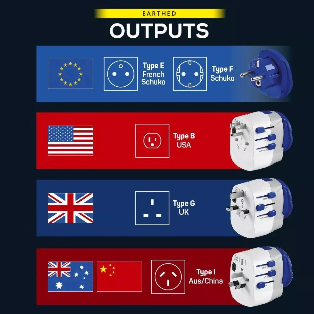 Go Travel Worldwide Adaptor   USB-A & USB-C