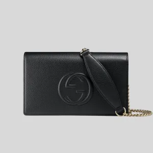 GUCCI Soho Wallet on Chain Leather Cross Body Clutch Bag Black 598211