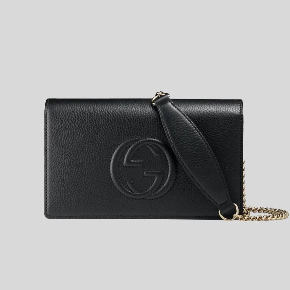 GUCCI Soho Wallet on Chain Leather Cross Body Clutch Bag Black 598211
