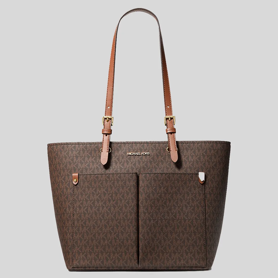 Michael Kors Jet Set Medium Logo Pocket Tote Bag Brown 35F3GTVT3B