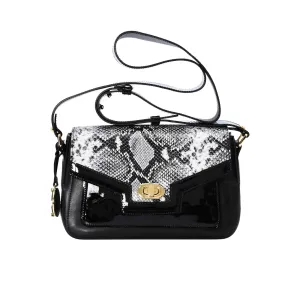Orlandi Valentino Women's Black & Lilac Printed Shoulder Bag