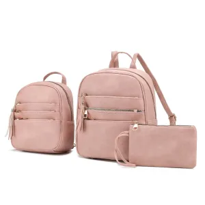 Roxane Vegan Leather Women’s Backpack with Mini Backpack and Wristlet Pouch- 3 pieces