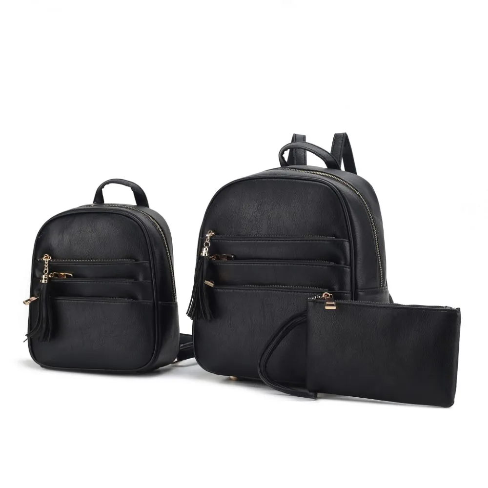 Roxane Vegan Leather Women’s Backpack with Mini Backpack and Wristlet Pouch- 3 pieces