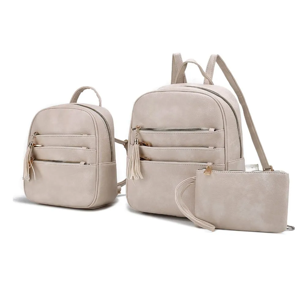 Roxane Vegan Leather Women’s Backpack with Mini Backpack and Wristlet Pouch- 3 pieces