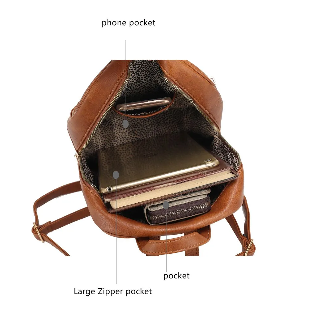 Roxane Vegan Leather Women’s Backpack with Mini Backpack and Wristlet Pouch- 3 pieces