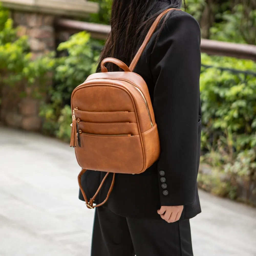 Roxane Vegan Leather Women’s Backpack with Mini Backpack and Wristlet Pouch- 3 pieces