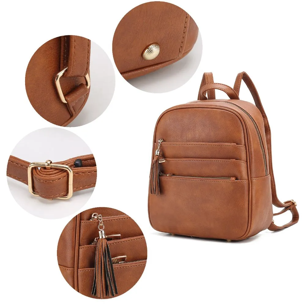 Roxane Vegan Leather Women’s Backpack with Mini Backpack and Wristlet Pouch- 3 pieces