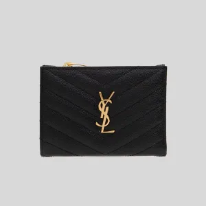 SAINT LAURENT YSL Cassandre Matelasse Fragments Bi-Fold Wallet In Grain De Poudre Leather Black 668287BOW01