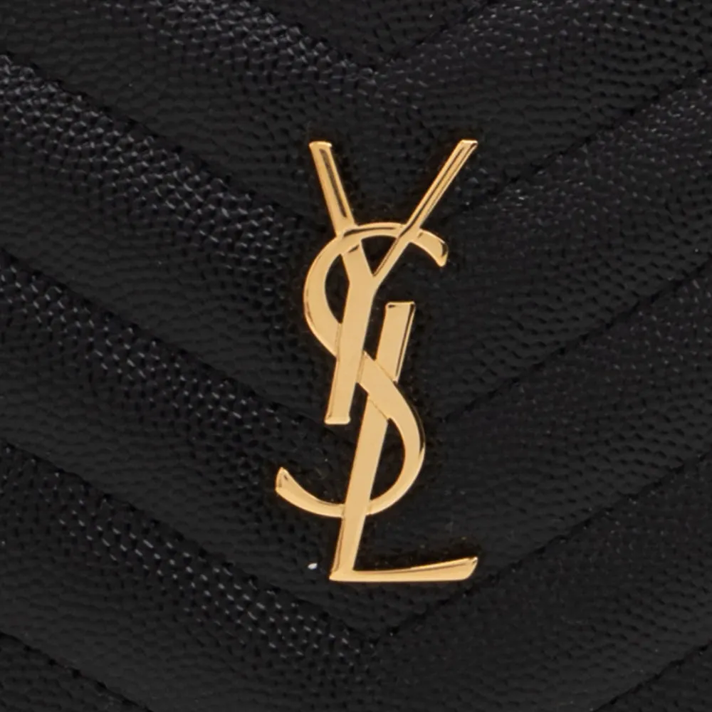 SAINT LAURENT YSL Cassandre Matelasse Fragments Bi-Fold Wallet In Grain De Poudre Leather Black 668287BOW01