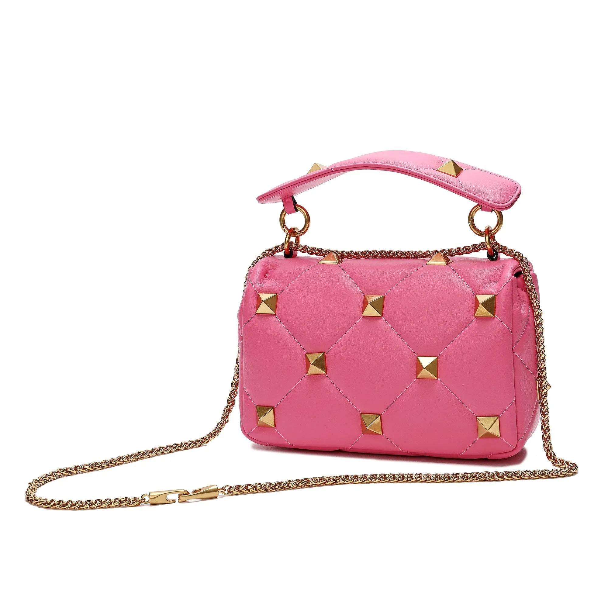 Tiffany & Fred Quilted and Studded Sheepskin Leather Shoulder Bag